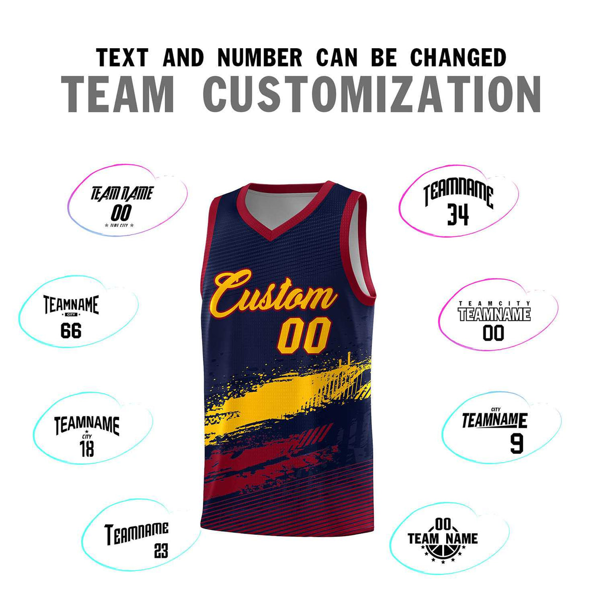 Custom Navy Yellow and Crimson Graffiti Pattern Sports Uniform Basketball Jersey|KXKSHOP