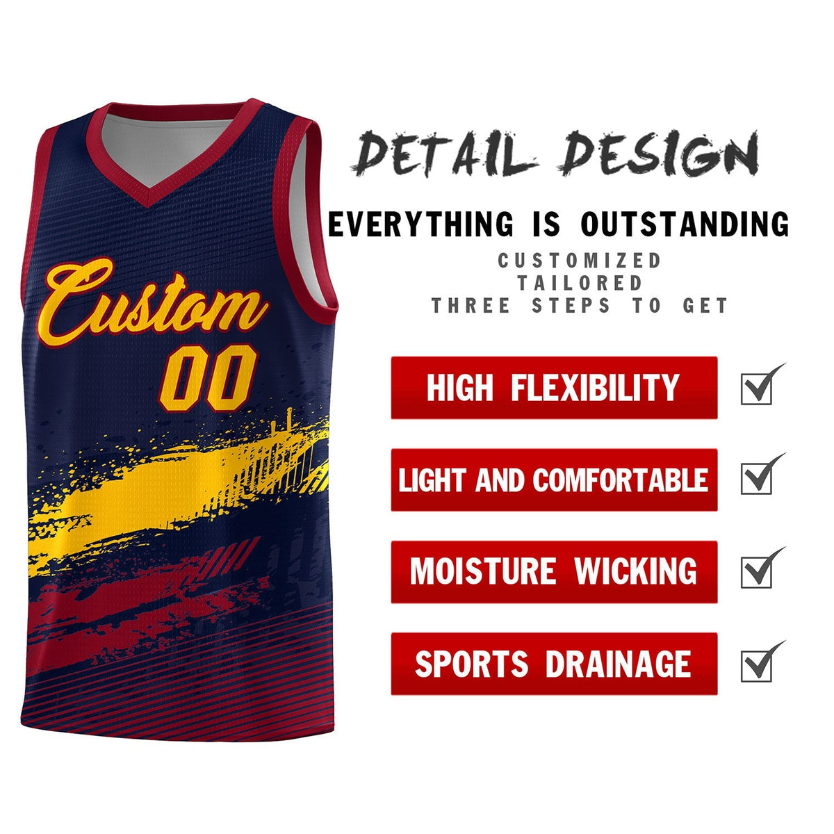 Custom Navy Yellow and Crimson Graffiti Pattern Sports Uniform Basketball Jersey|KXKSHOP