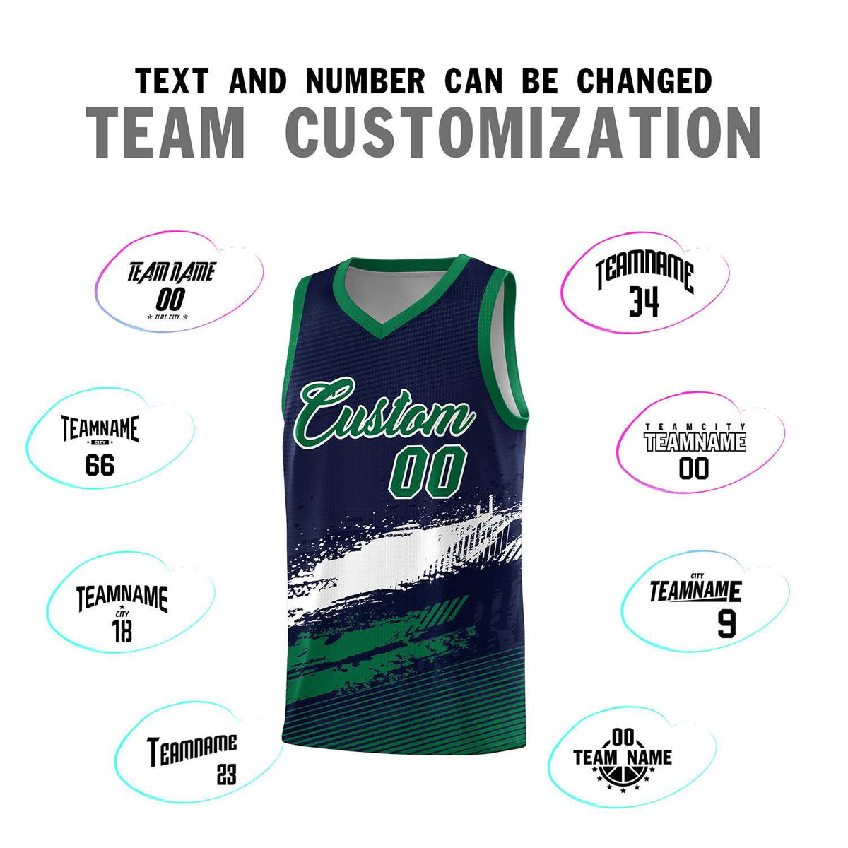 Custom Navy White and Kelly Green Graffiti Pattern Sports Uniform Basketball Jersey|KXKSHOP