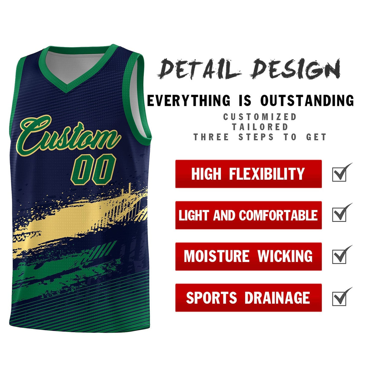 Custom Navy Khaki and Kelly Green Graffiti Pattern Sports Uniform Basketball Jersey|KXKSHOP