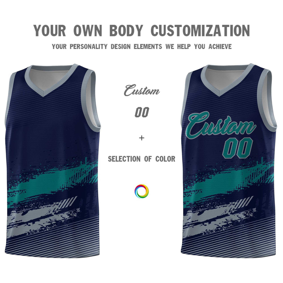 Custom Navy Aqua and Gray Graffiti Pattern Sports Uniform Basketball Jersey|KXKSHOP