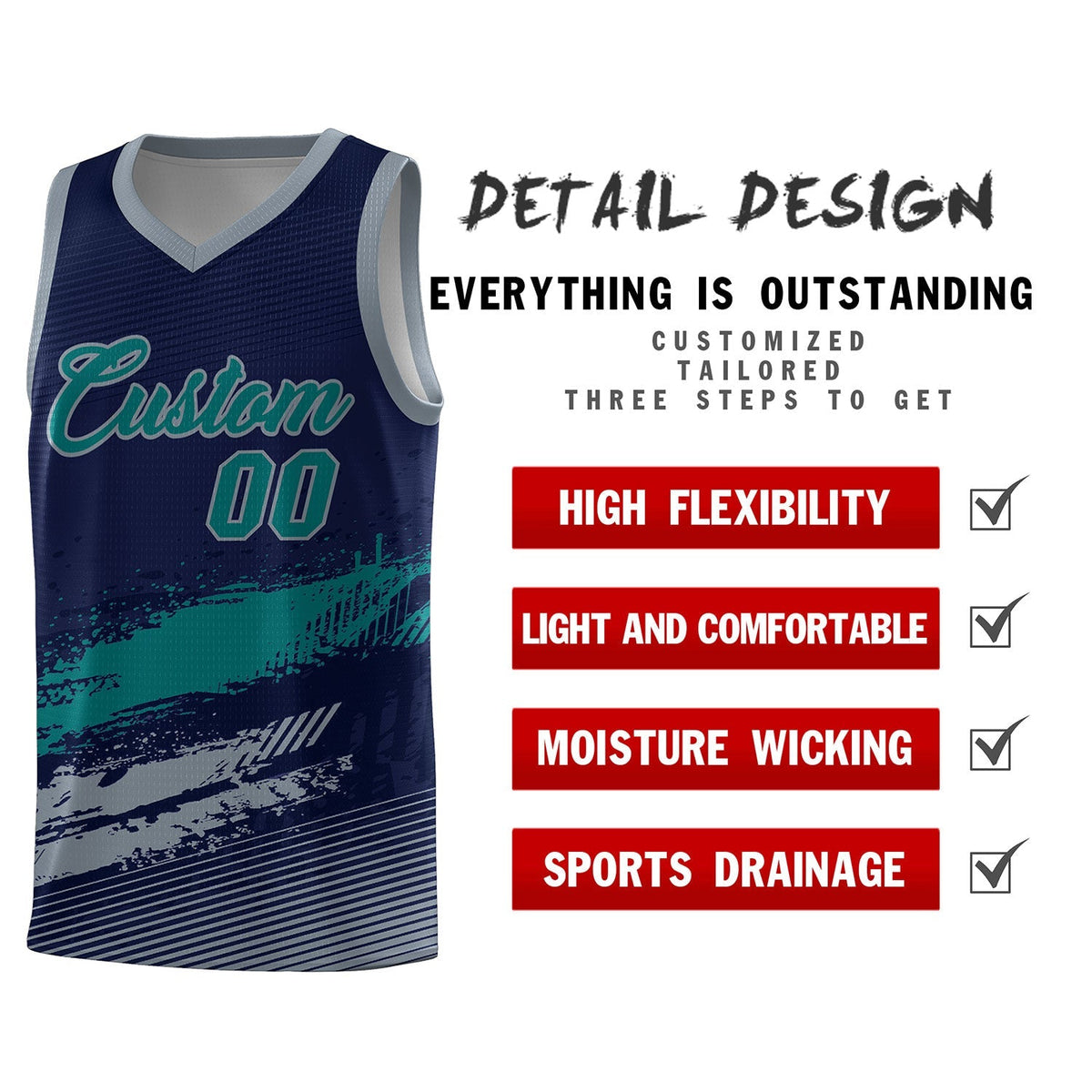 Custom Navy Aqua and Gray Graffiti Pattern Sports Uniform Basketball Jersey|KXKSHOP