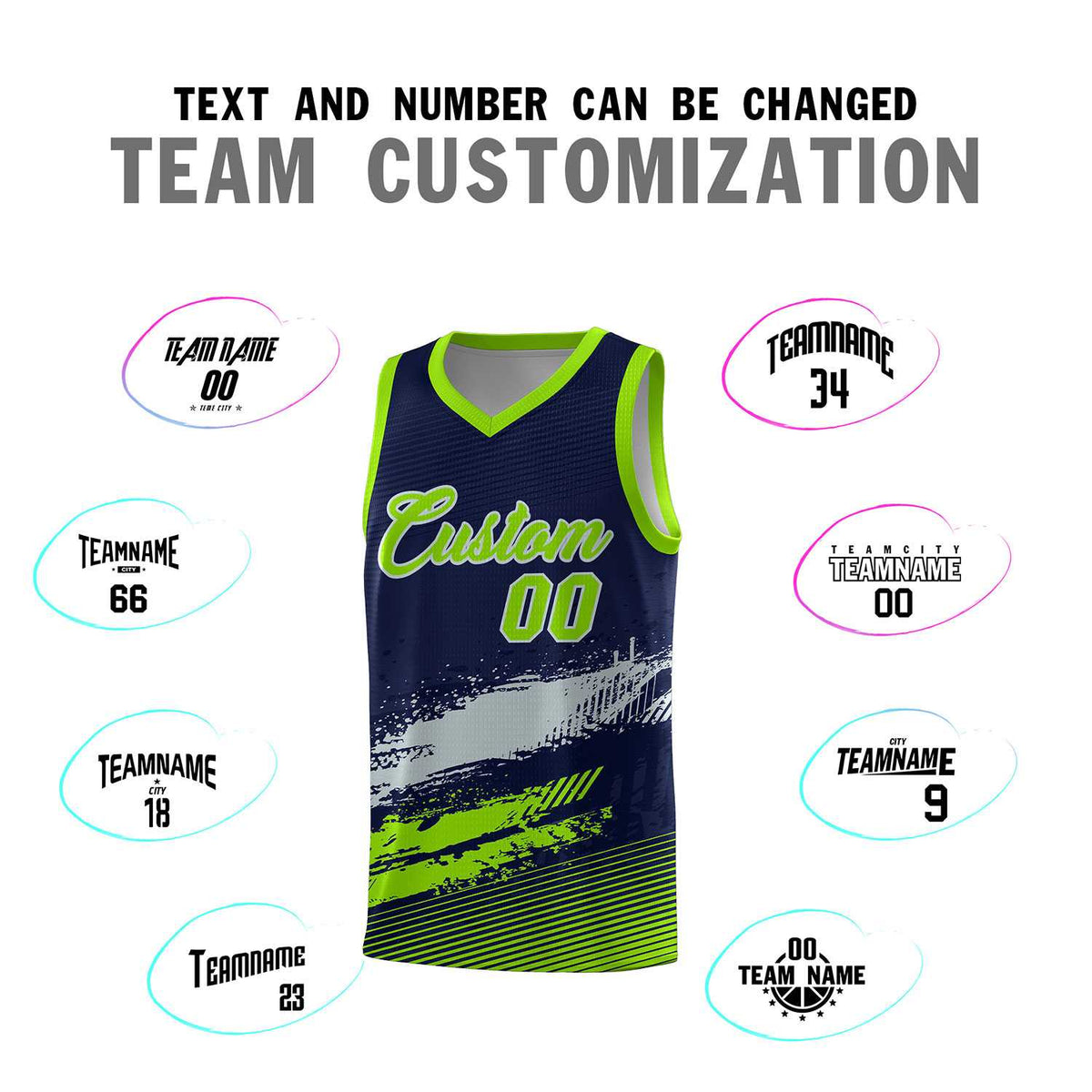 Custom Navy Gray and Neon Green Graffiti Pattern Sports Uniform Basketball Jersey|KXKSHOP