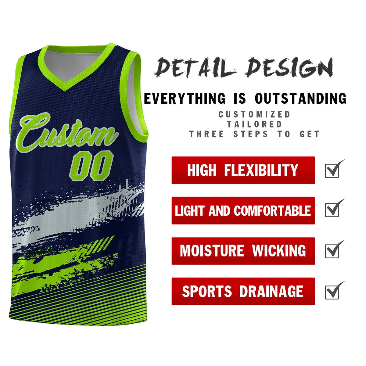 Custom Navy Gray and Neon Green Graffiti Pattern Sports Uniform Basketball Jersey|KXKSHOP