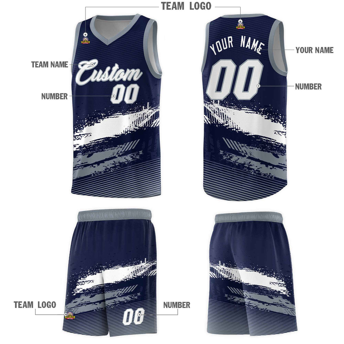 Custom Navy White and Gray Graffiti Pattern Sports Uniform Basketball Jersey|KXKSHOP