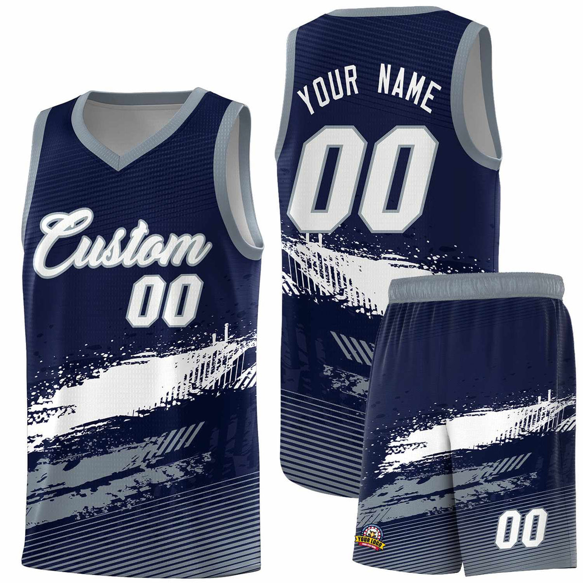 Custom Navy White and Gray Graffiti Pattern Sports Uniform Basketball Jersey|KXKSHOP