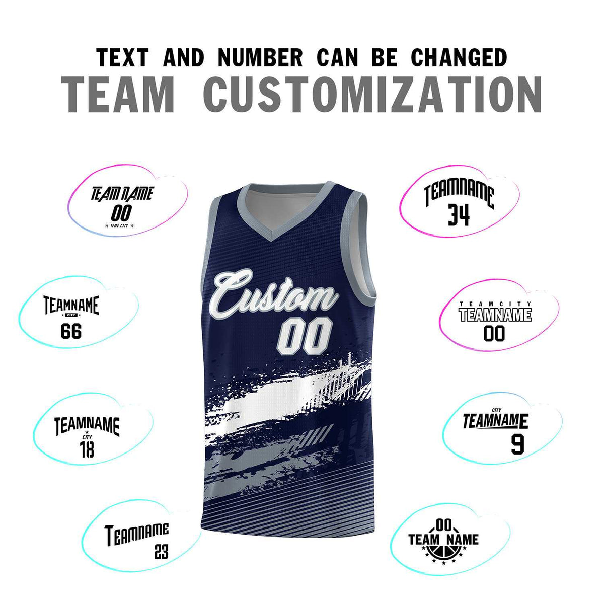 Custom Navy White and Gray Graffiti Pattern Sports Uniform Basketball Jersey|KXKSHOP