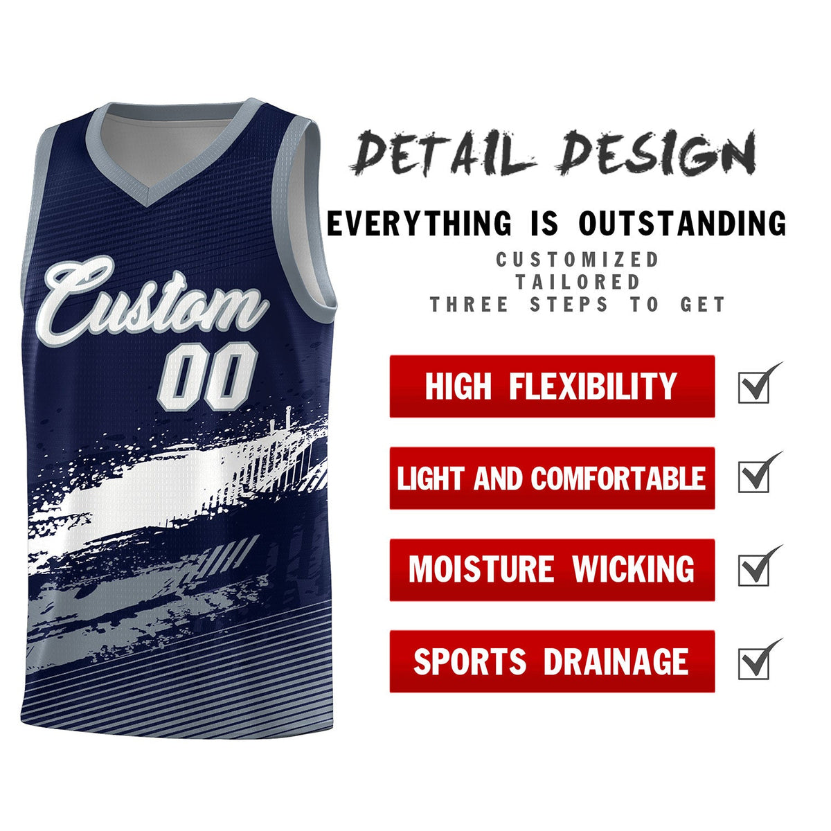 Custom Navy White and Gray Graffiti Pattern Sports Uniform Basketball Jersey|KXKSHOP