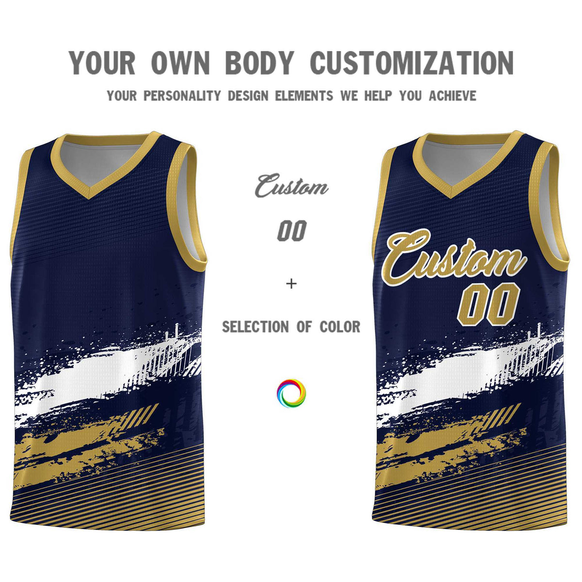 Custom Navy White and Old Gold Graffiti Pattern Sports Uniform Basketball Jersey|KXKSHOP