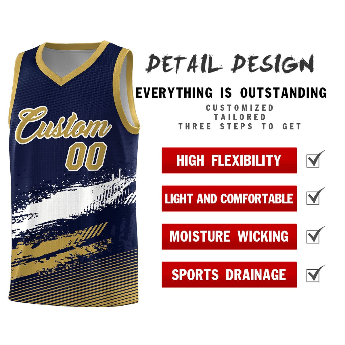 Custom Navy White and Old Gold Graffiti Pattern Sports Uniform Basketball Jersey|KXKSHOP