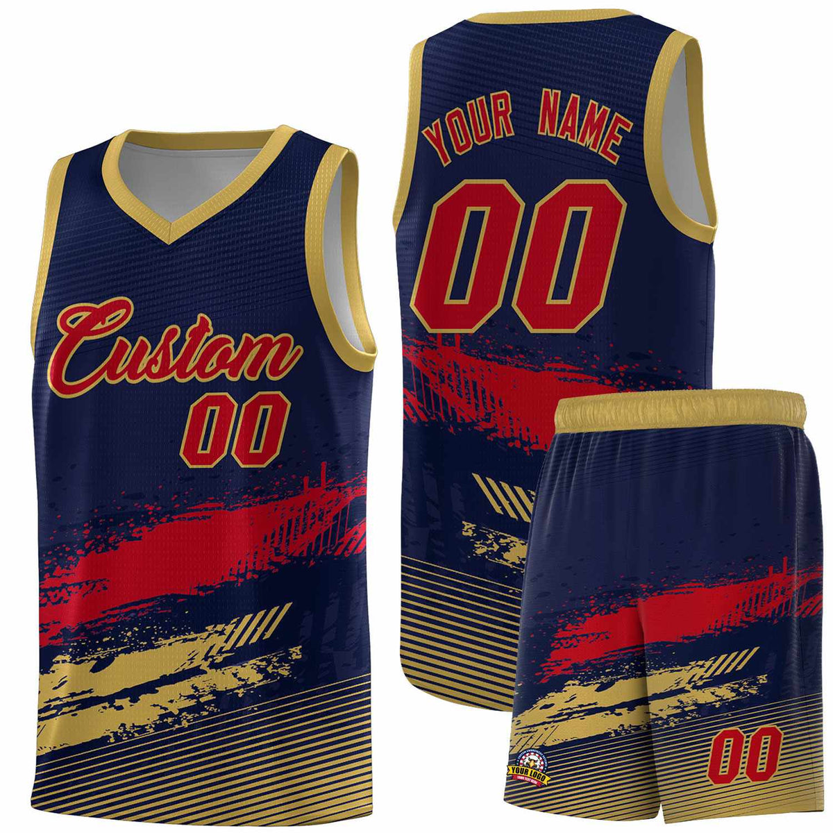 Custom Navy Red and Old Gold Graffiti Pattern Sports Uniform Basketball Jersey|KXKSHOP