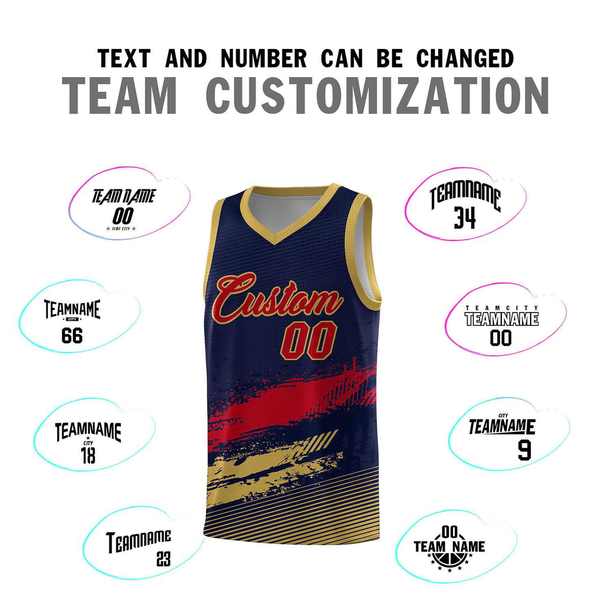 Custom Navy Red and Old Gold Graffiti Pattern Sports Uniform Basketball Jersey|KXKSHOP