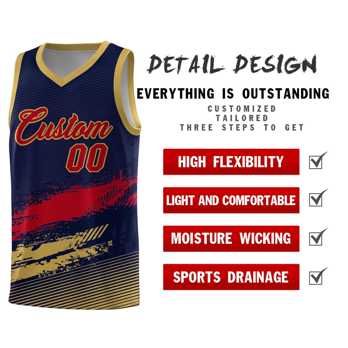 Custom Navy Red and Old Gold Graffiti Pattern Sports Uniform Basketball Jersey|KXKSHOP