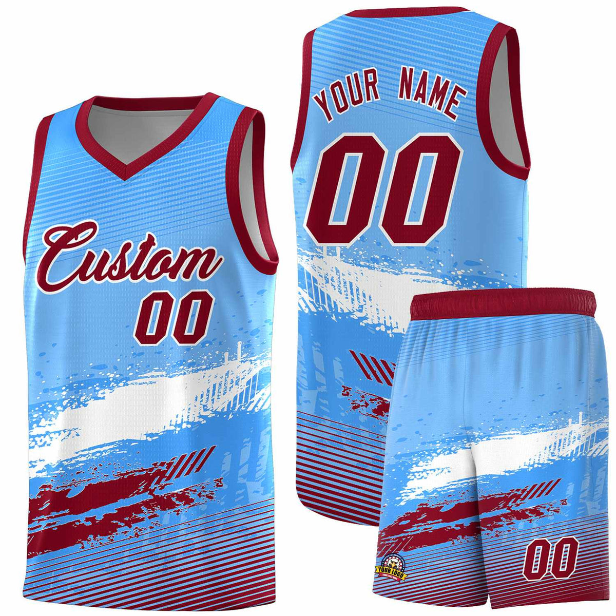 Custom Powder Blue White and Crimson Graffiti Pattern Sports Uniform Basketball Jersey|KXKSHOP