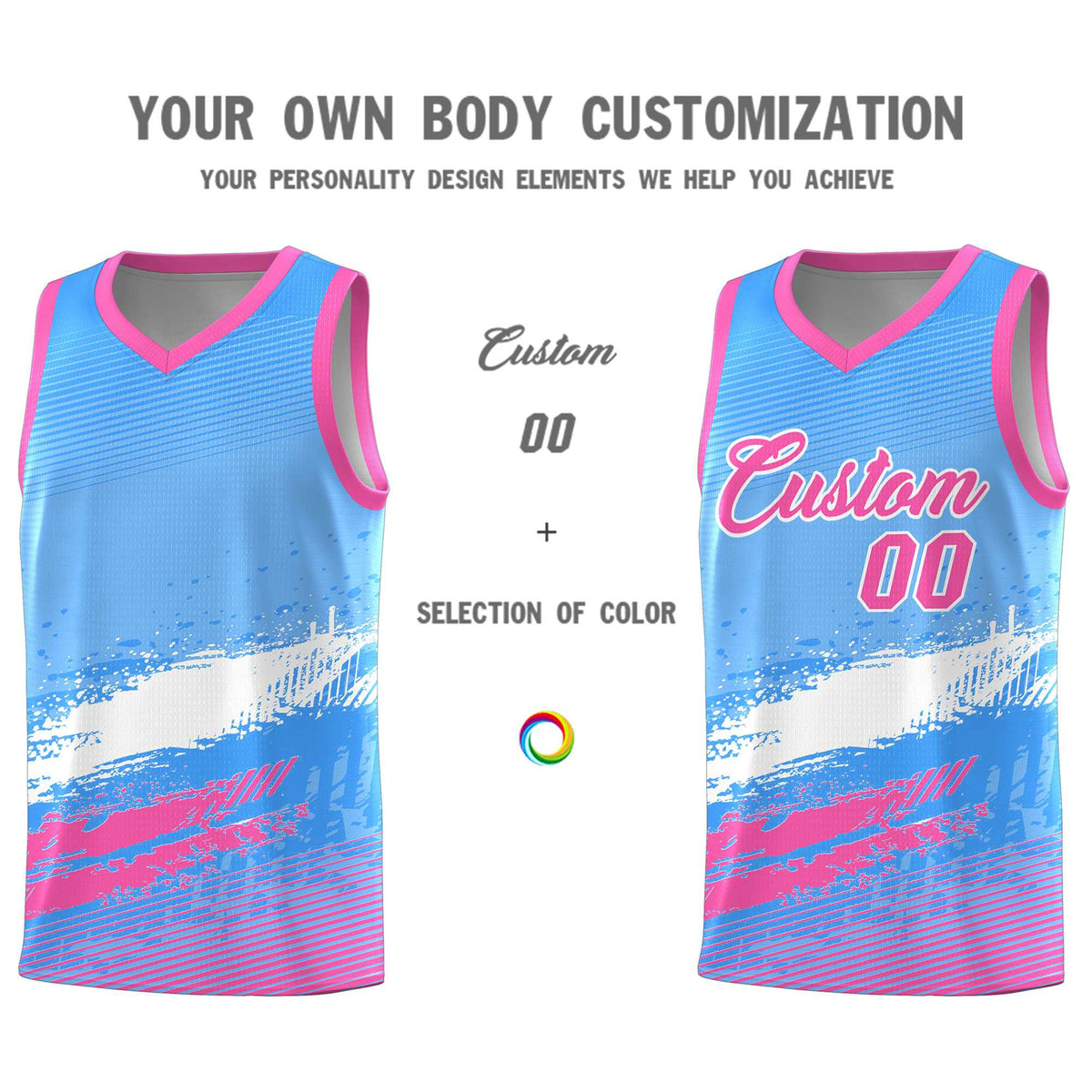 Custom Powder Blue White and Pink Graffiti Pattern Sports Uniform Basketball Jersey|KXKSHOP