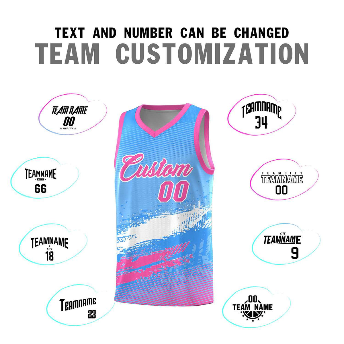 Custom Powder Blue White and Pink Graffiti Pattern Sports Uniform Basketball Jersey|KXKSHOP