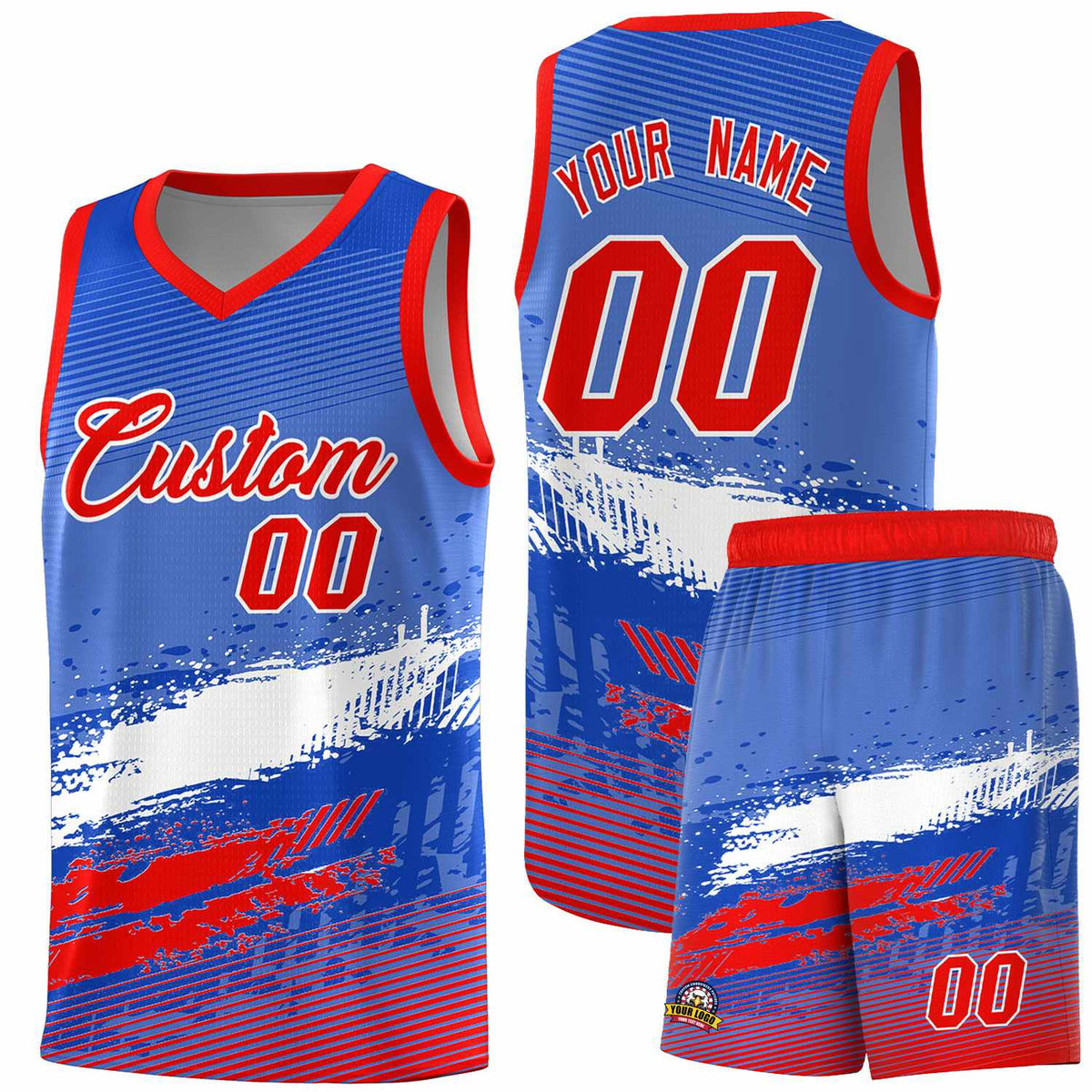 Custom Royal White and Red Graffiti Pattern Sports Uniform Basketball Jersey|KXKSHOP