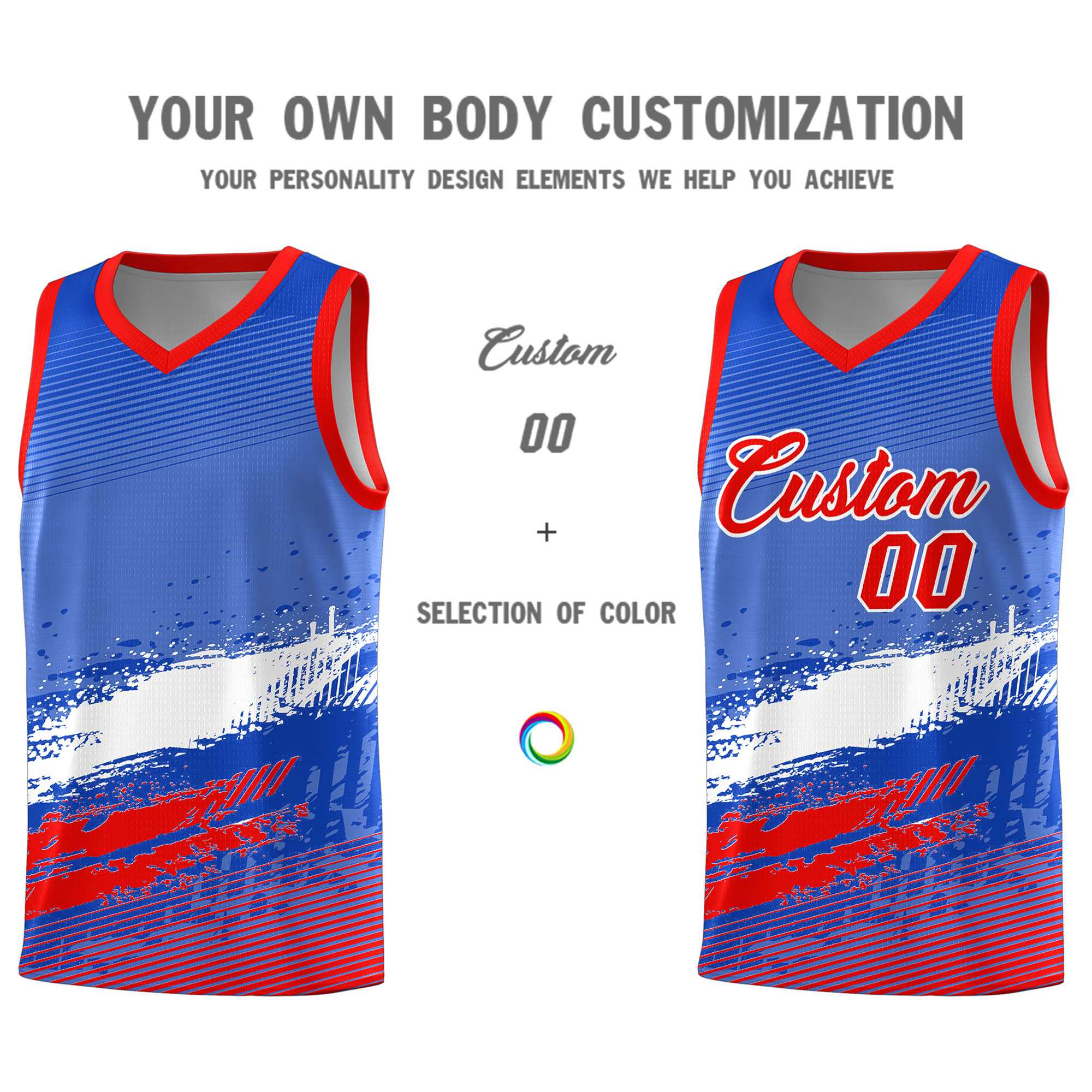 Custom Royal White and Red Graffiti Pattern Sports Uniform Basketball Jersey|KXKSHOP