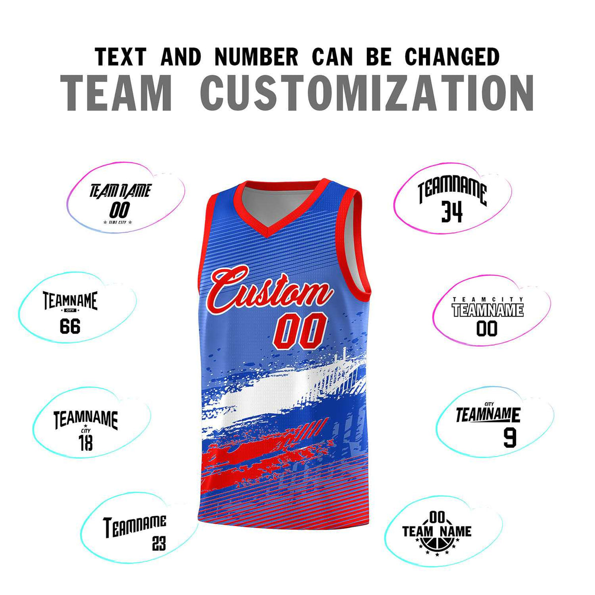 Custom Royal White and Red Graffiti Pattern Sports Uniform Basketball Jersey|KXKSHOP