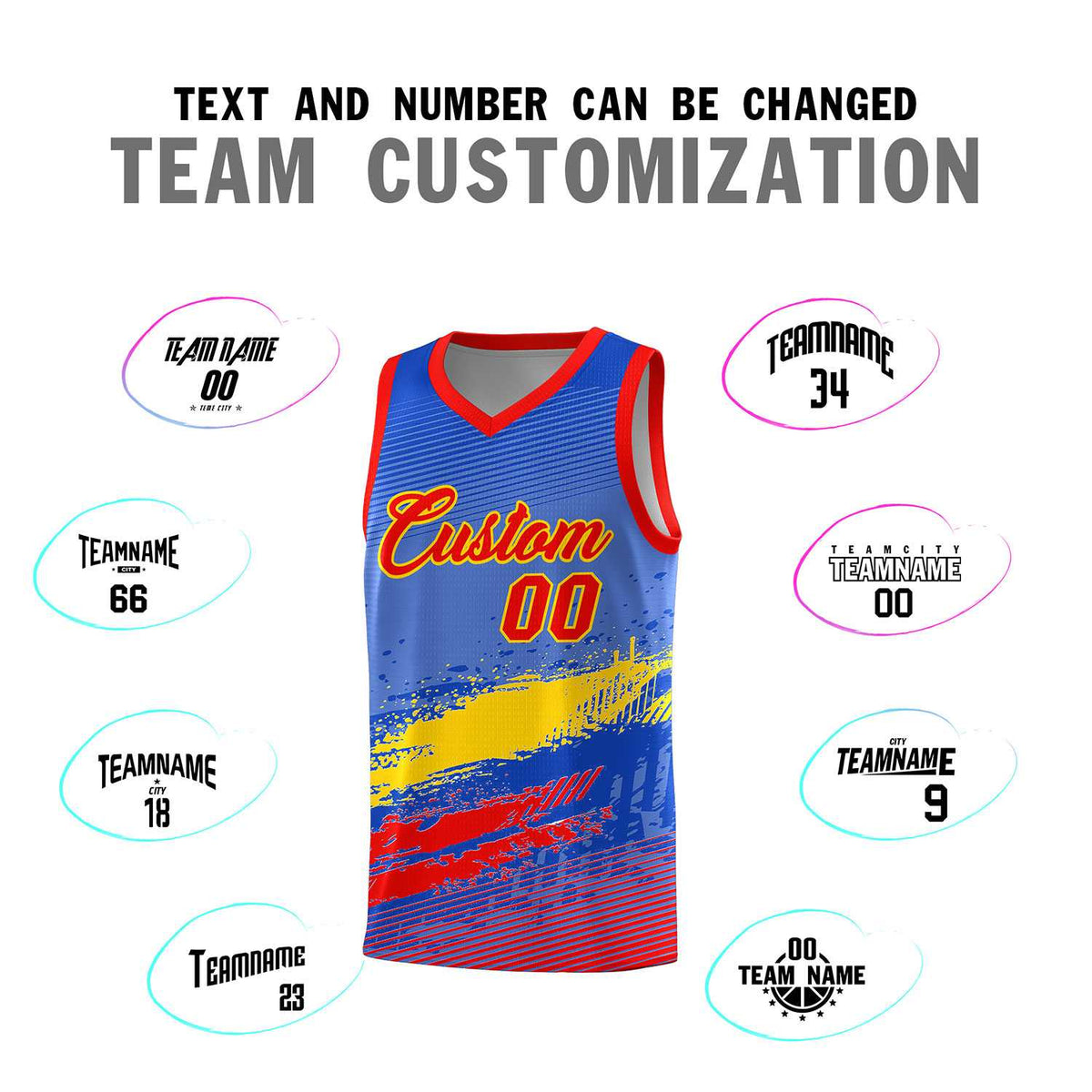Custom Royal Gold and Red Graffiti Pattern Sports Uniform Basketball Jersey|KXKSHOP