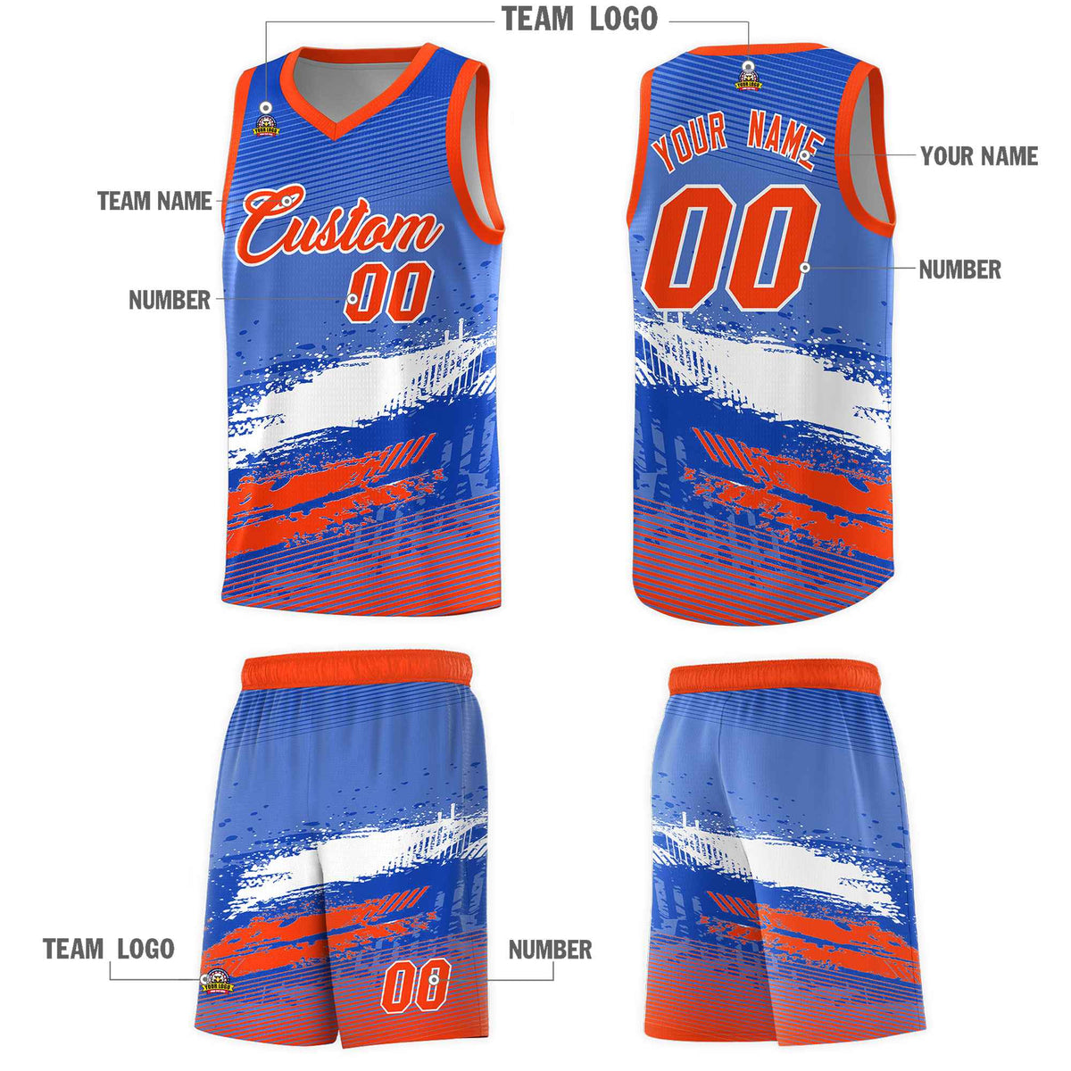 Custom Royal White and Orange Graffiti Pattern Sports Uniform Basketball Jersey|KXKSHOP