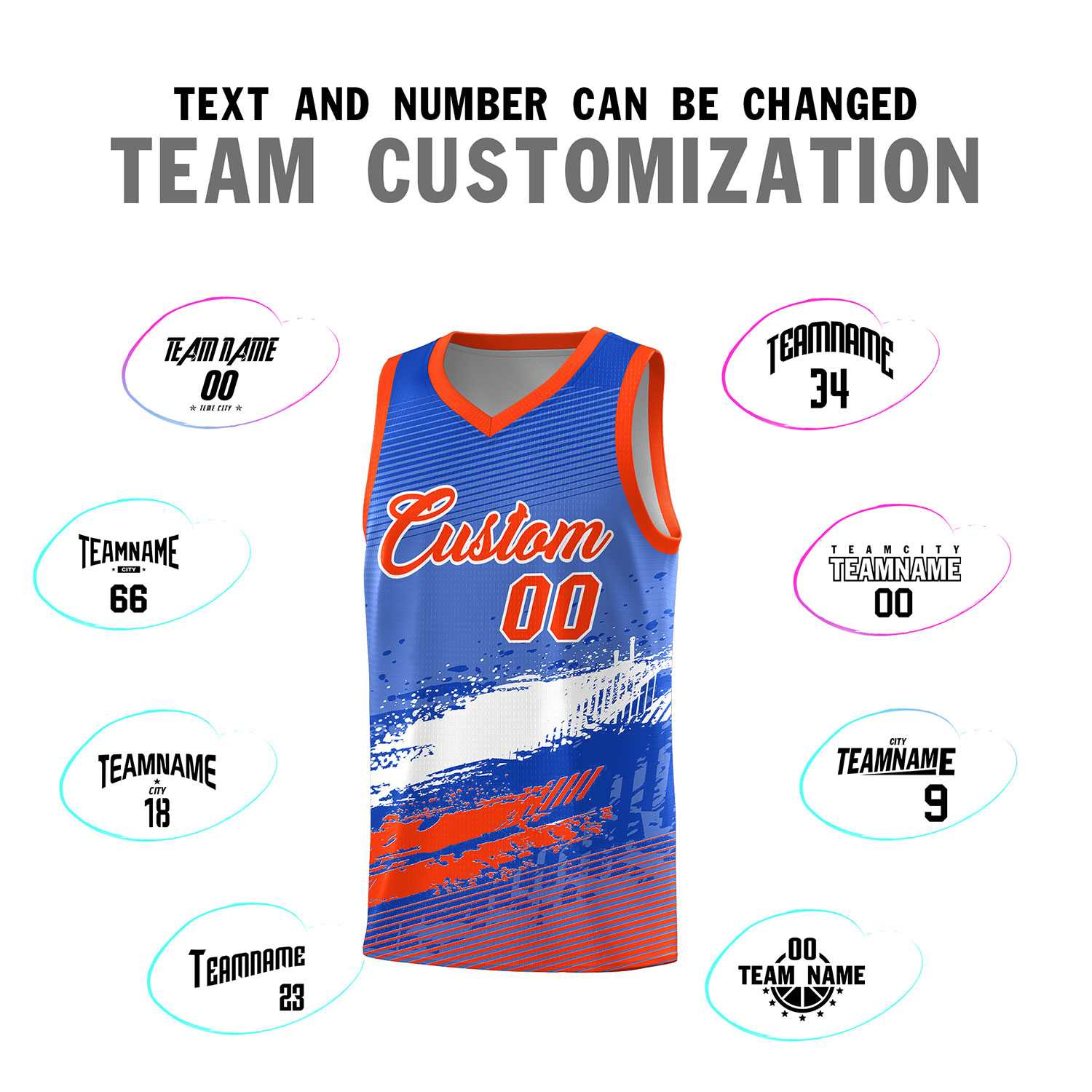 Custom Royal White and Orange Graffiti Pattern Sports Uniform Basketball Jersey|KXKSHOP