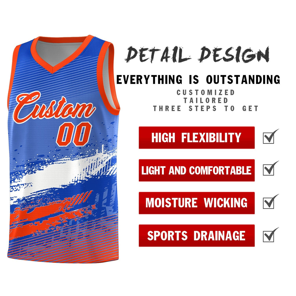 Custom Royal White and Orange Graffiti Pattern Sports Uniform Basketball Jersey|KXKSHOP