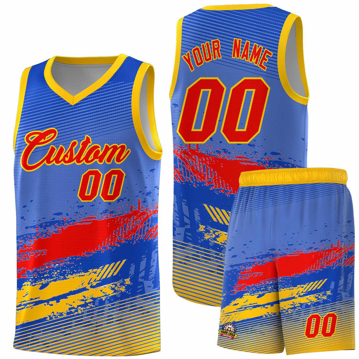 Custom Royal Red and Yellow Graffiti Pattern Sports Uniform Basketball Jersey|KXKSHOP