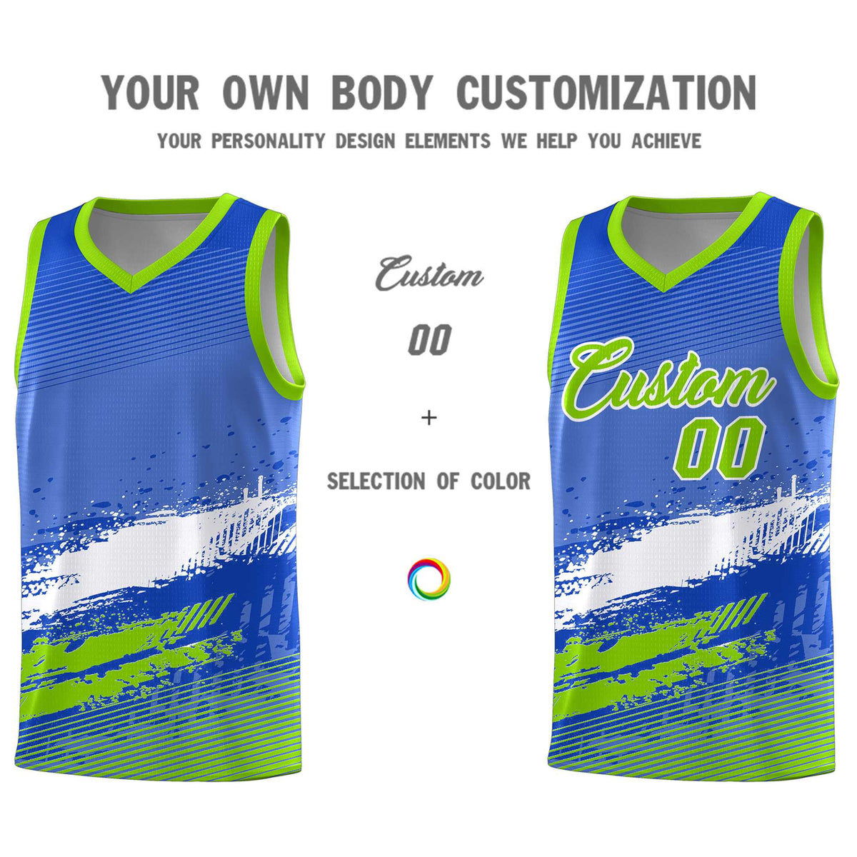 Custom Royal White and Neon Green Graffiti Pattern Sports Uniform Basketball Jersey|KXKSHOP