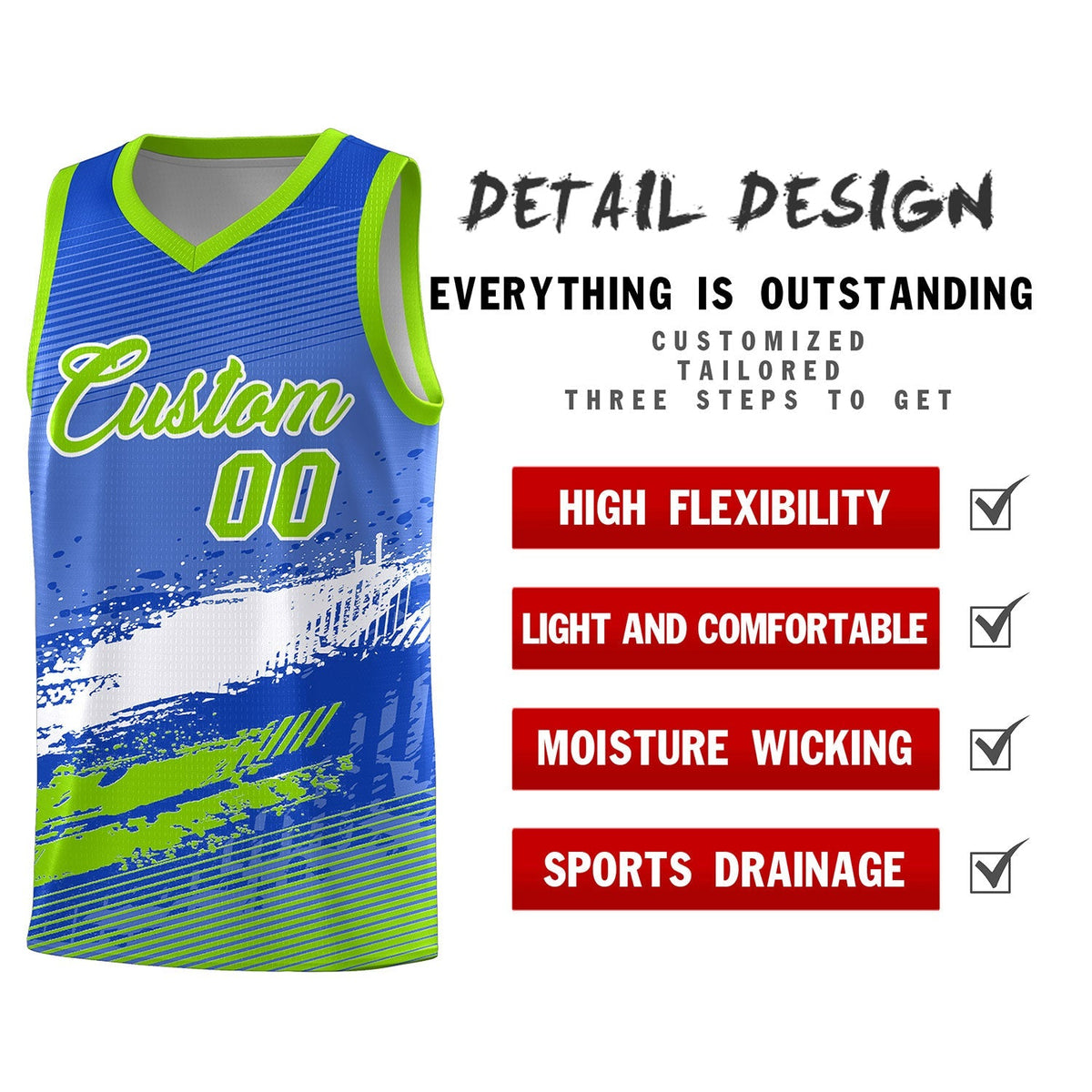 Custom Royal White and Neon Green Graffiti Pattern Sports Uniform Basketball Jersey|KXKSHOP