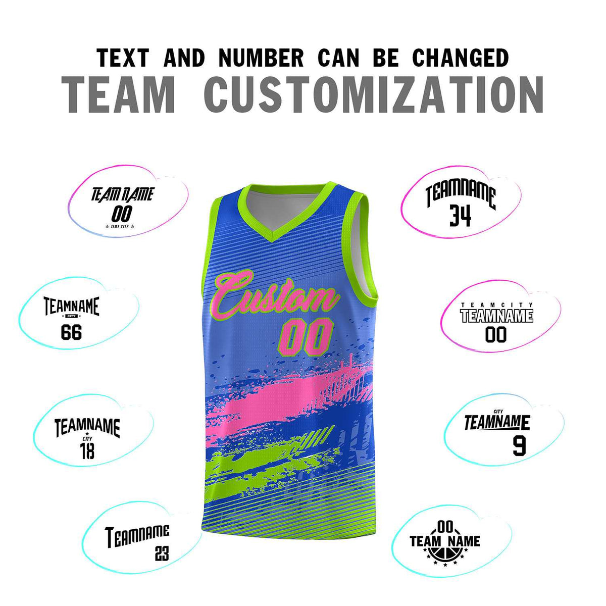 Custom Royal Pink and Neon Green Graffiti Pattern Sports Uniform Basketball Jersey|KXKSHOP