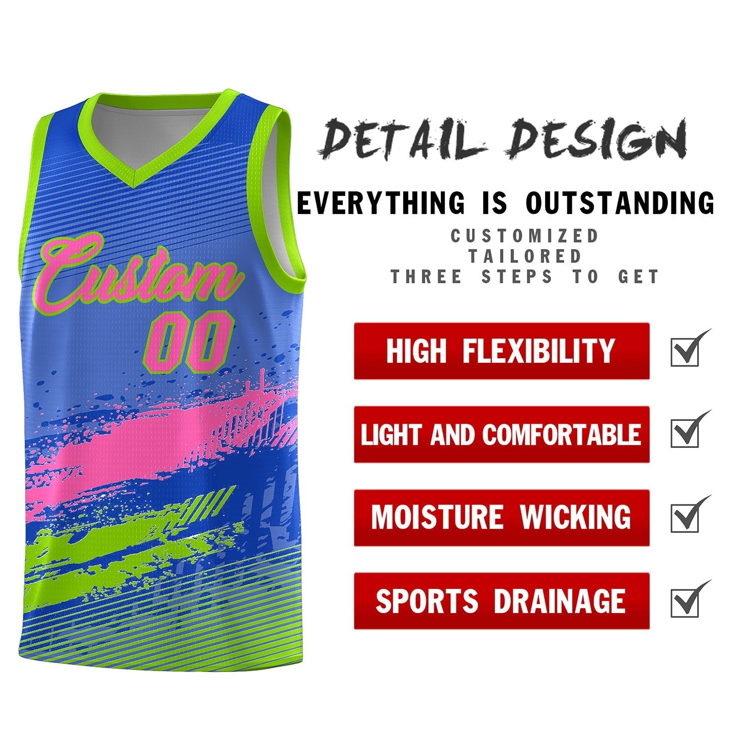 Custom Royal Pink and Neon Green Graffiti Pattern Sports Uniform Basketball Jersey|KXKSHOP