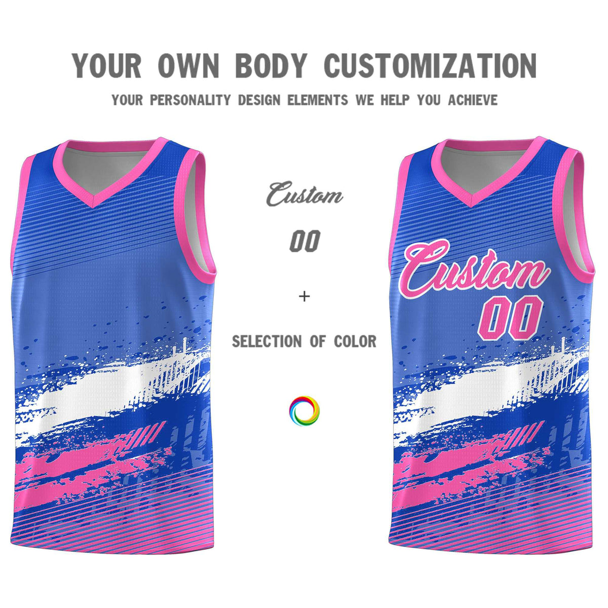 Custom Royal White and Pink Graffiti Pattern Sports Uniform Basketball Jersey|KXKSHOP