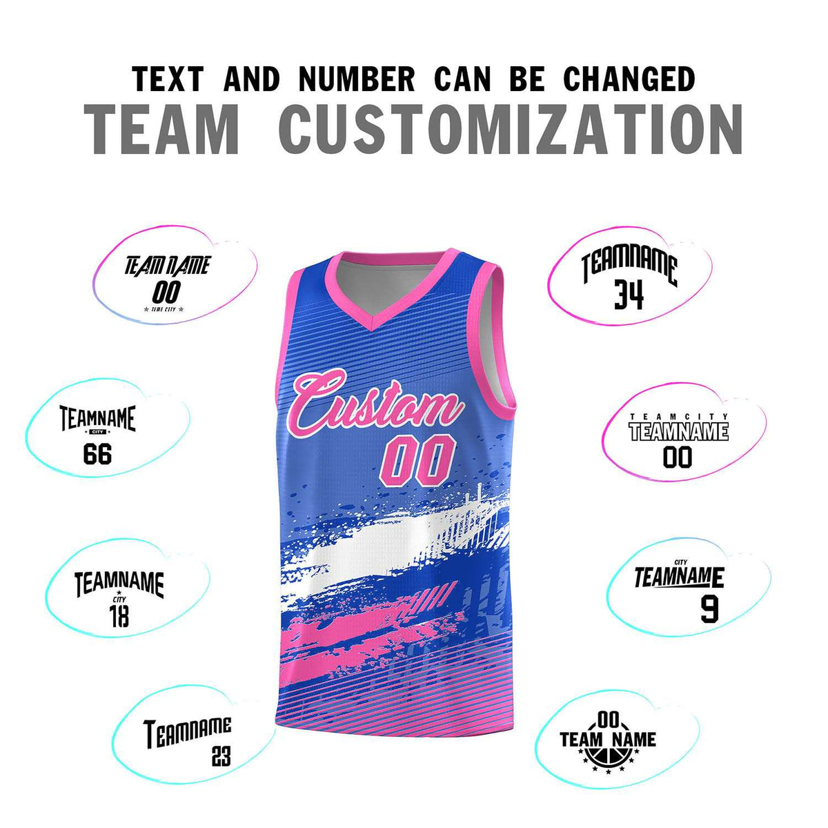 Custom Royal White and Pink Graffiti Pattern Sports Uniform Basketball Jersey|KXKSHOP
