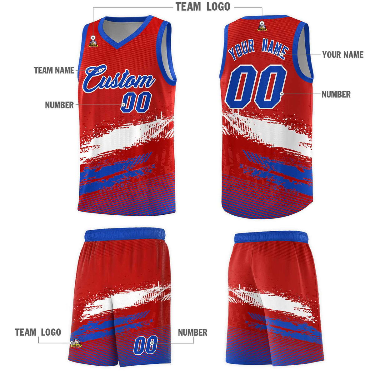 Custom Red White and Royal Graffiti Pattern Sports Uniform Basketball Jersey|KXKSHOP