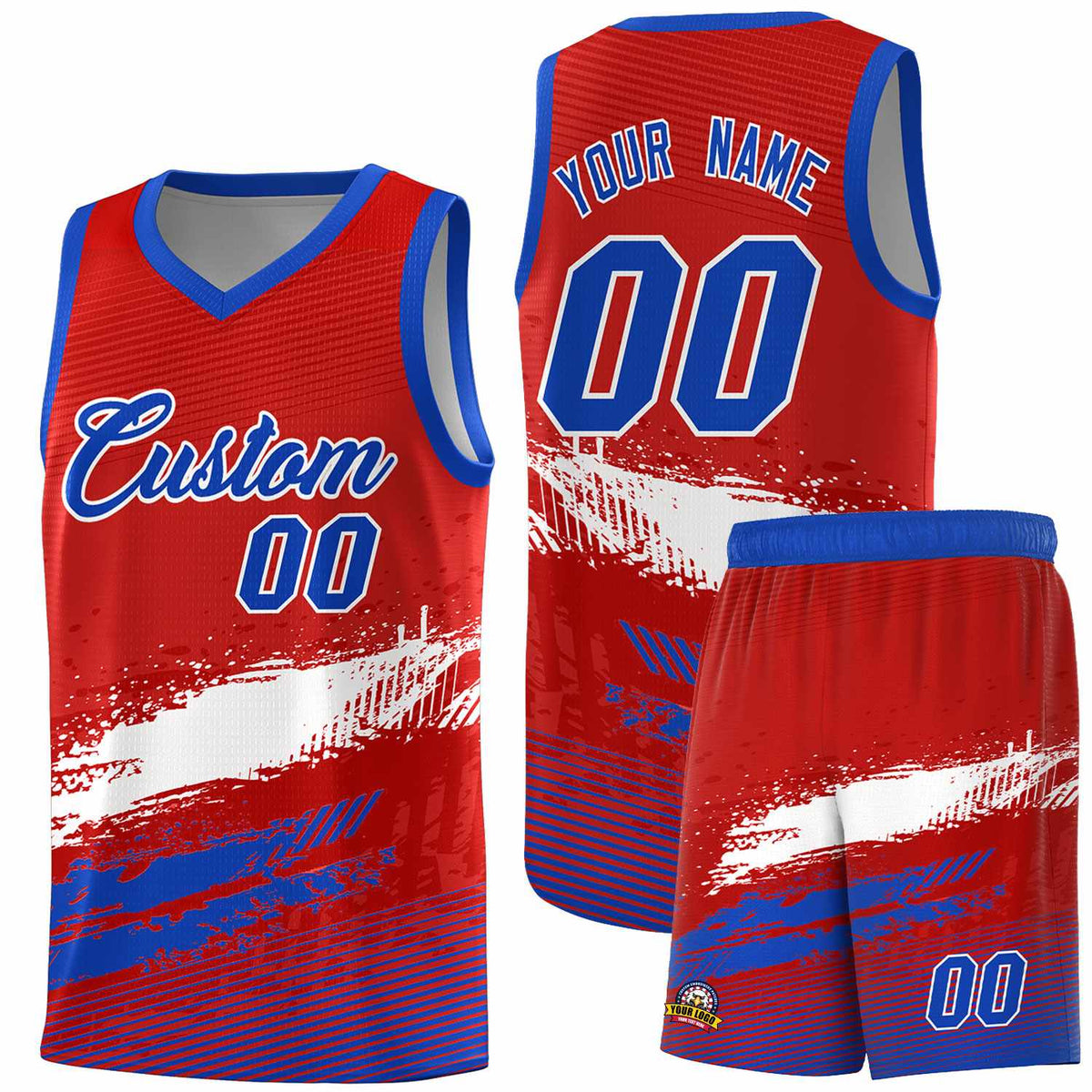 Custom Red White and Royal Graffiti Pattern Sports Uniform Basketball Jersey|KXKSHOP
