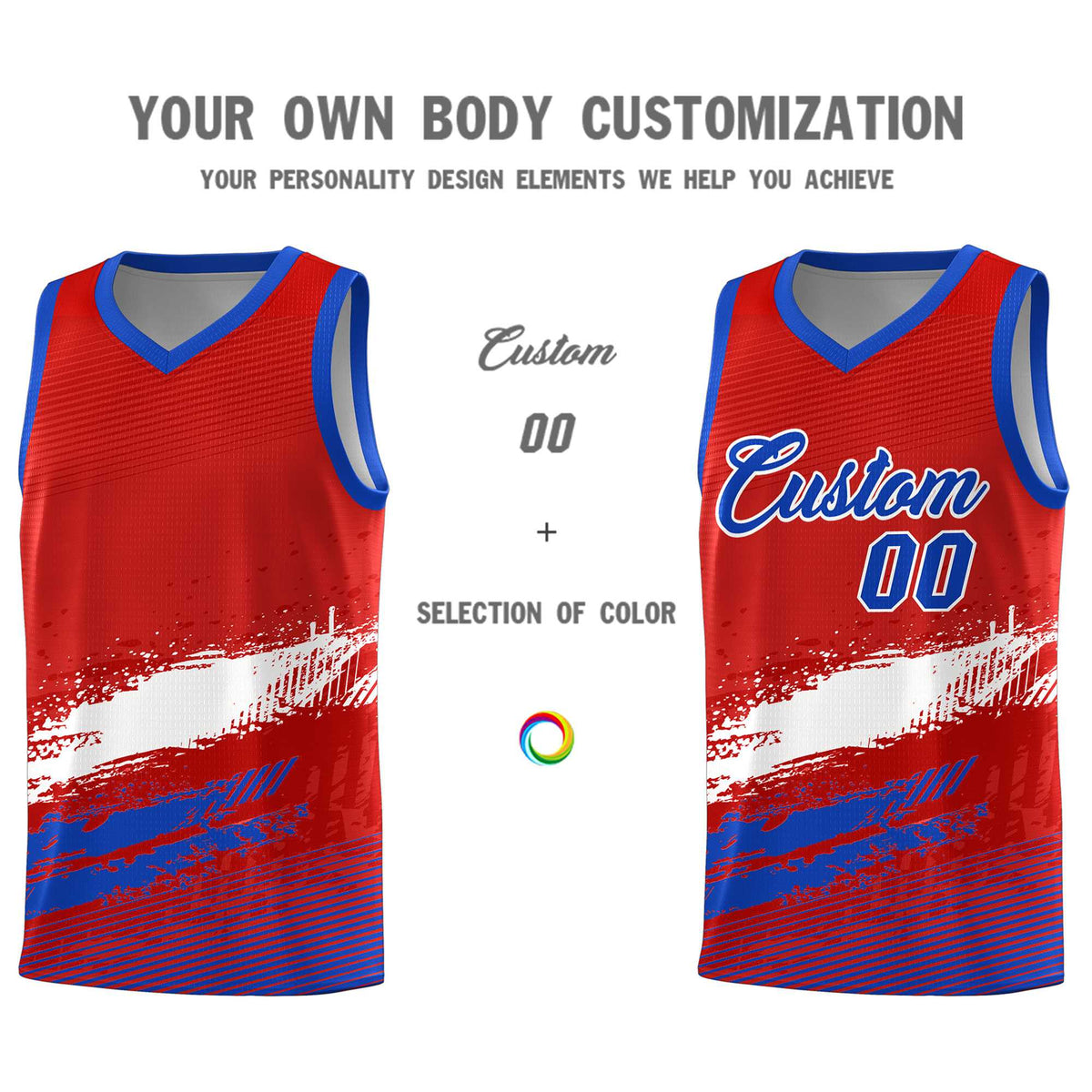 Custom Red White and Royal Graffiti Pattern Sports Uniform Basketball Jersey|KXKSHOP