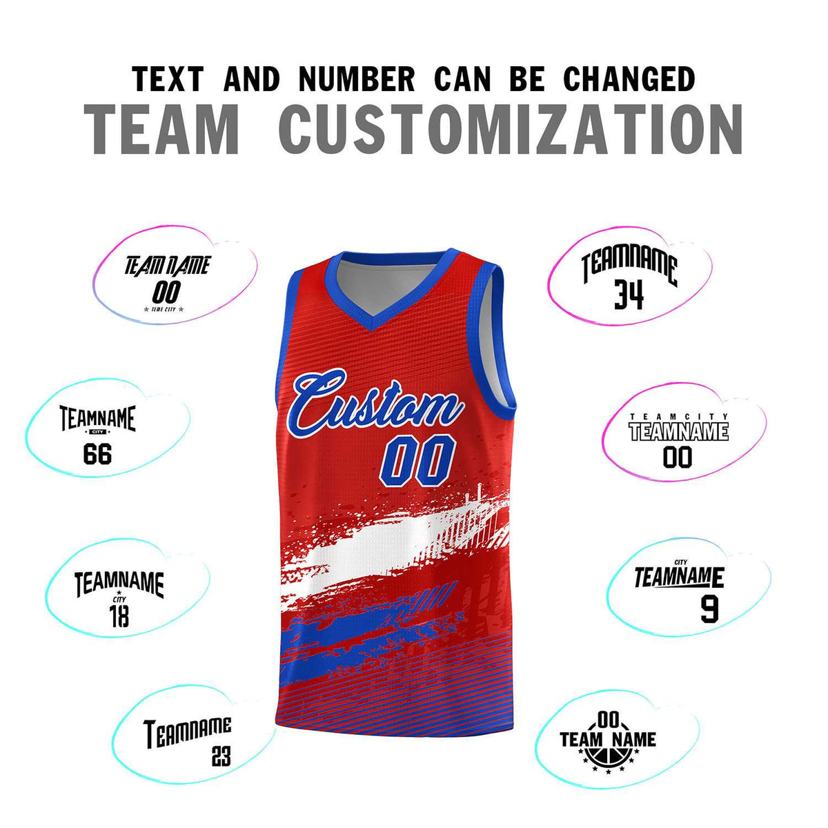 Custom Red White and Royal Graffiti Pattern Sports Uniform Basketball Jersey|KXKSHOP