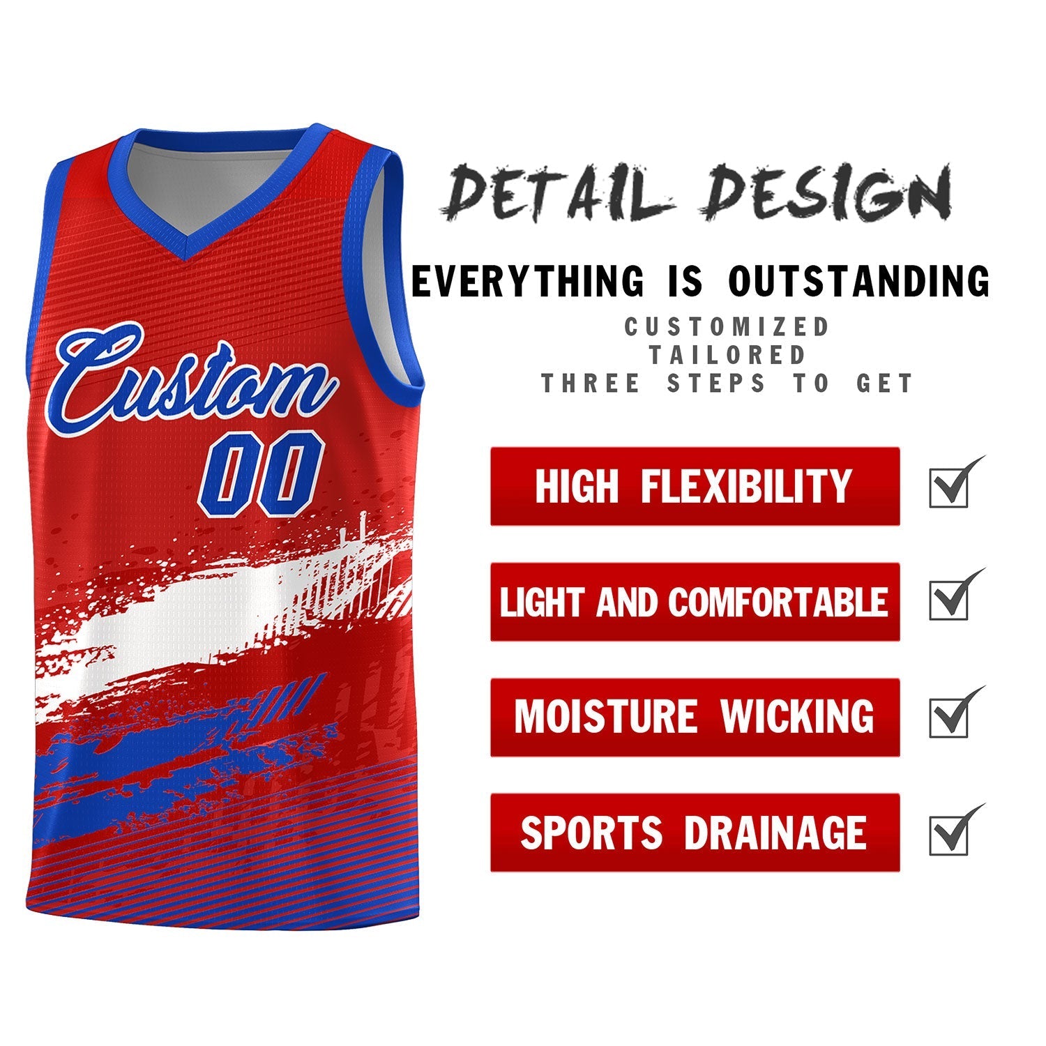 Custom Red White and Royal Graffiti Pattern Sports Uniform Basketball Jersey|KXKSHOP
