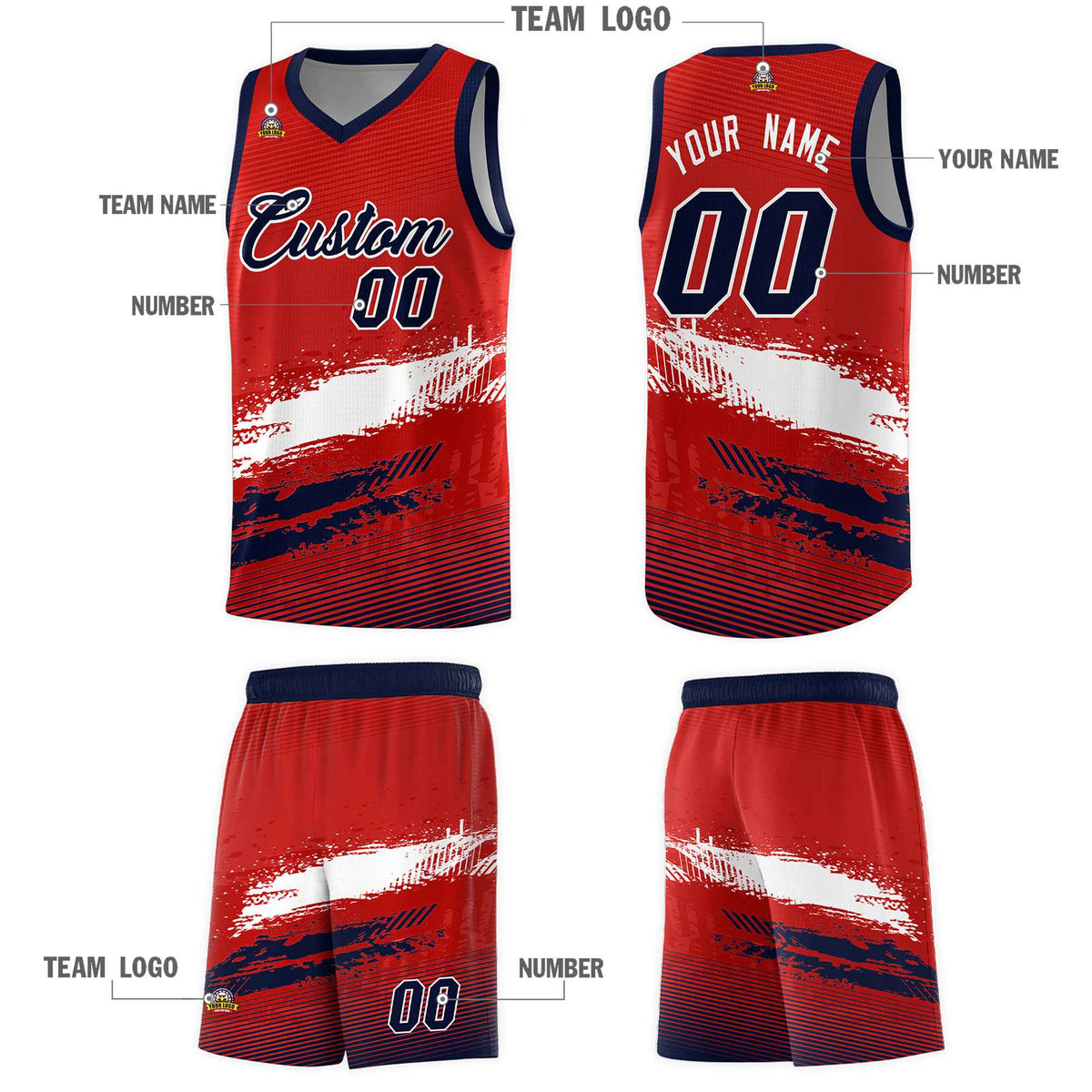 Custom Red White and Navy Graffiti Pattern Sports Uniform Basketball Jersey|KXKSHOP