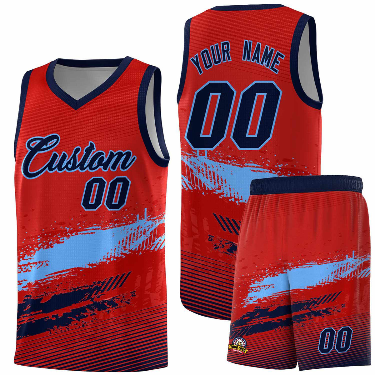 Custom Red Powder Blue and Navy Graffiti Pattern Sports Uniform Basketball Jersey|KXKSHOP