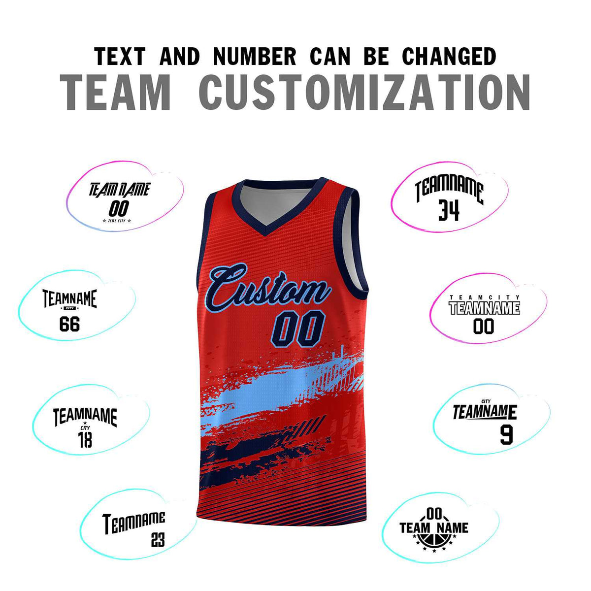 Custom Red Powder Blue and Navy Graffiti Pattern Sports Uniform Basketball Jersey|KXKSHOP
