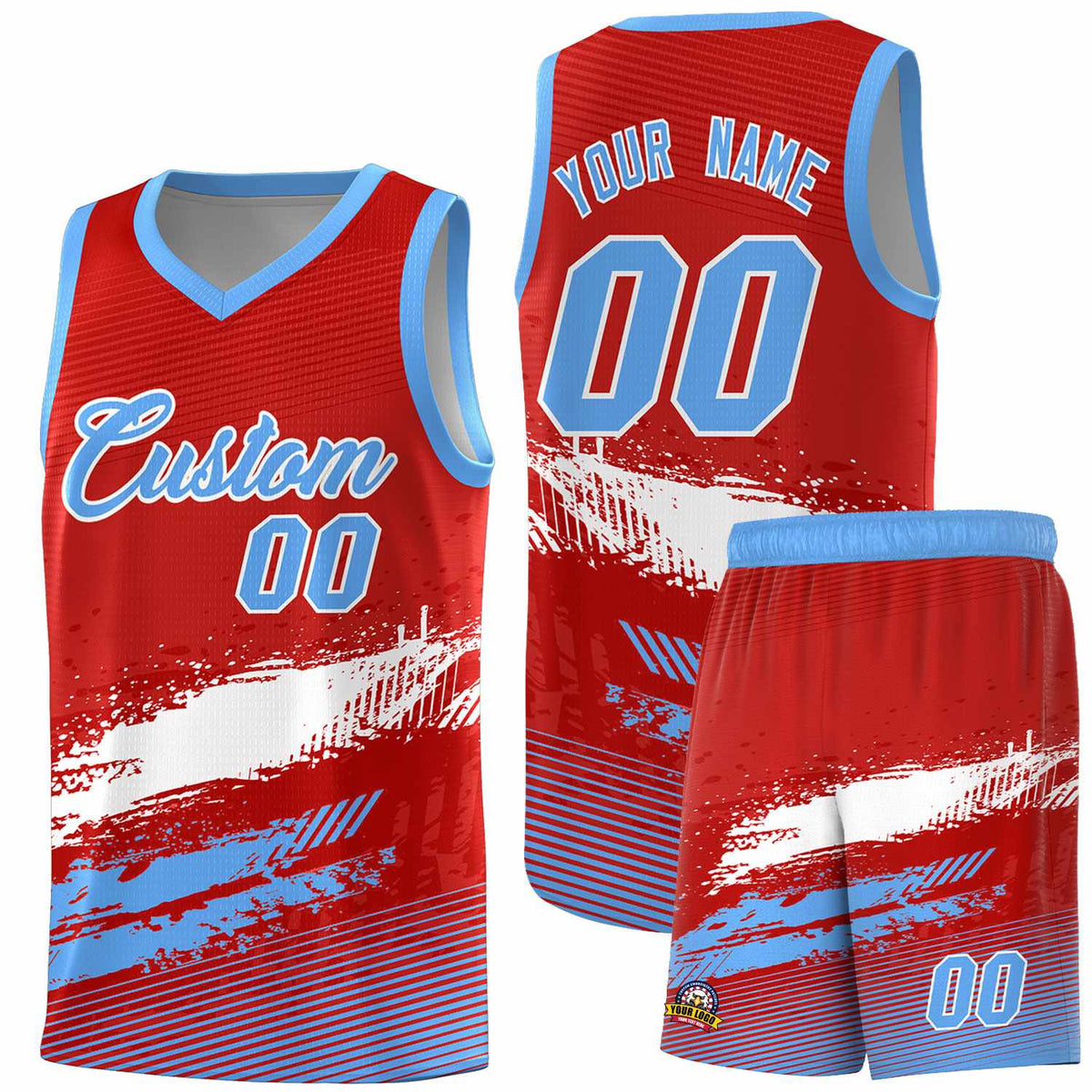 Custom Red White and Powder Blue Graffiti Pattern Sports Uniform Basketball Jersey|KXKSHOP