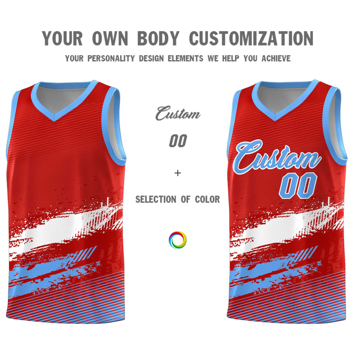 Custom Red White and Powder Blue Graffiti Pattern Sports Uniform Basketball Jersey|KXKSHOP