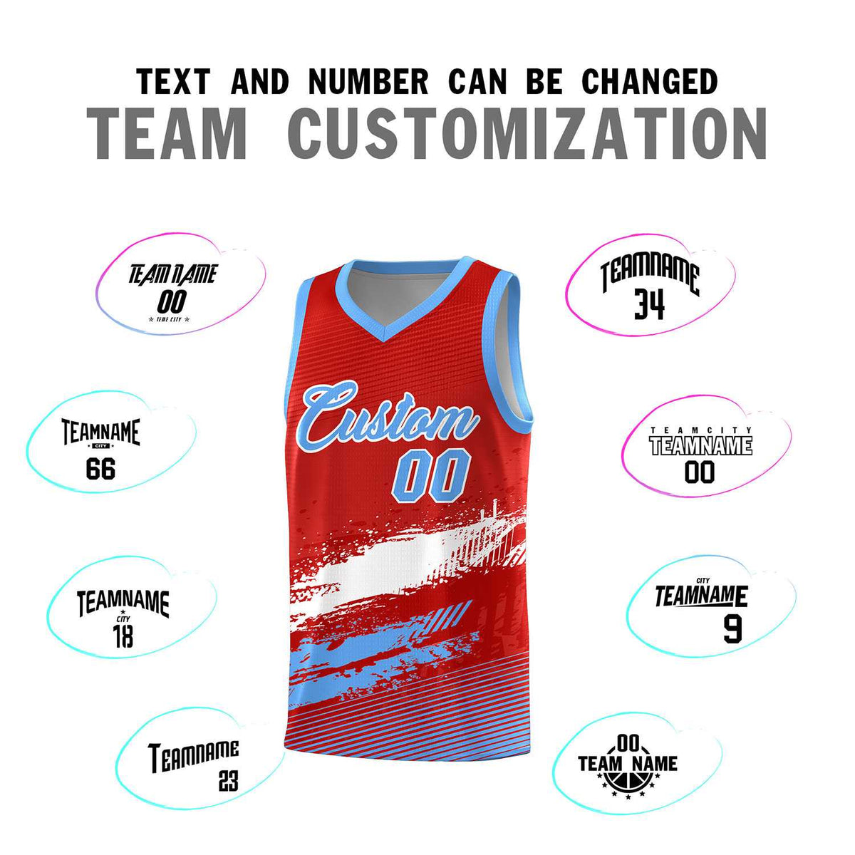 Custom Red White and Powder Blue Graffiti Pattern Sports Uniform Basketball Jersey|KXKSHOP