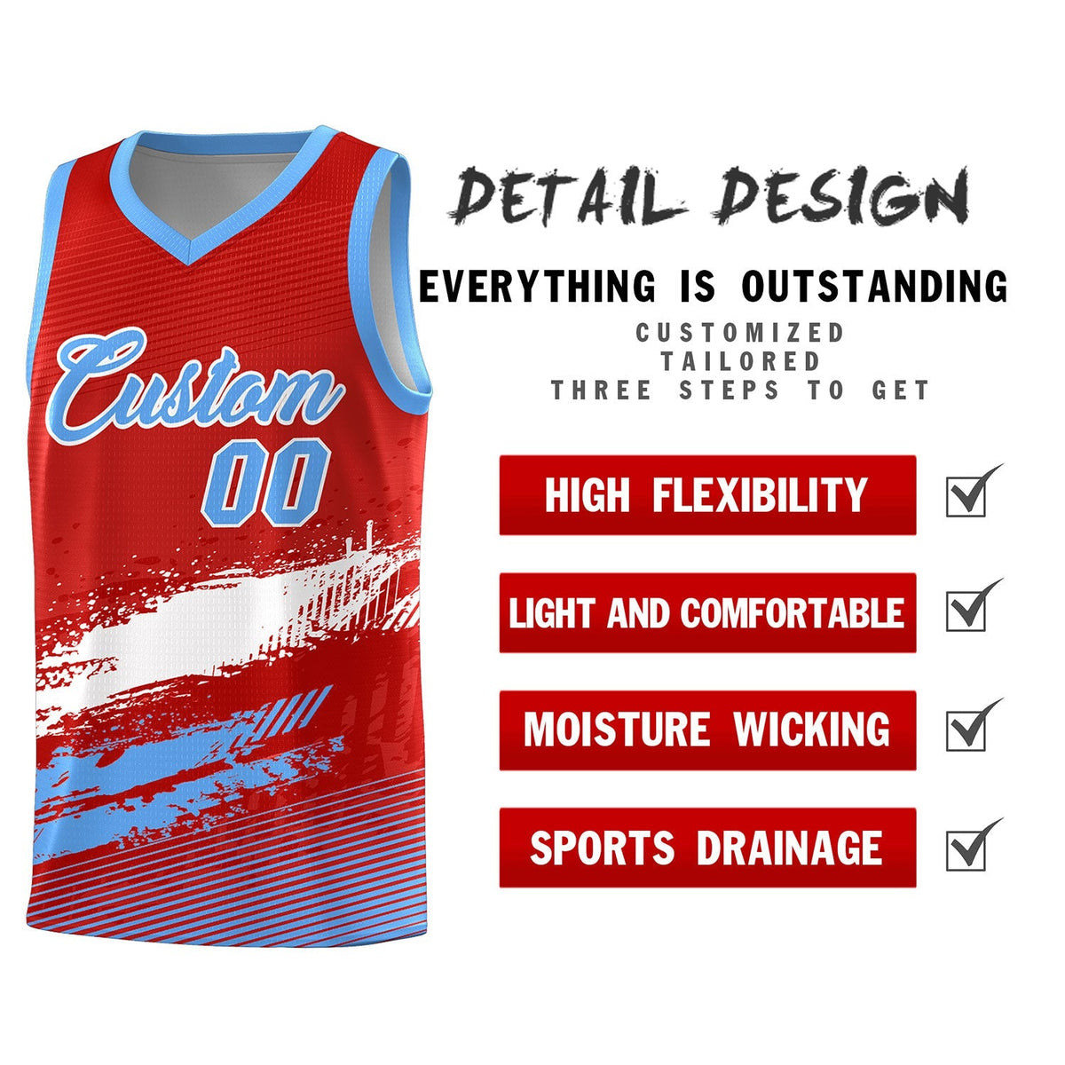 Custom Red White and Powder Blue Graffiti Pattern Sports Uniform Basketball Jersey|KXKSHOP