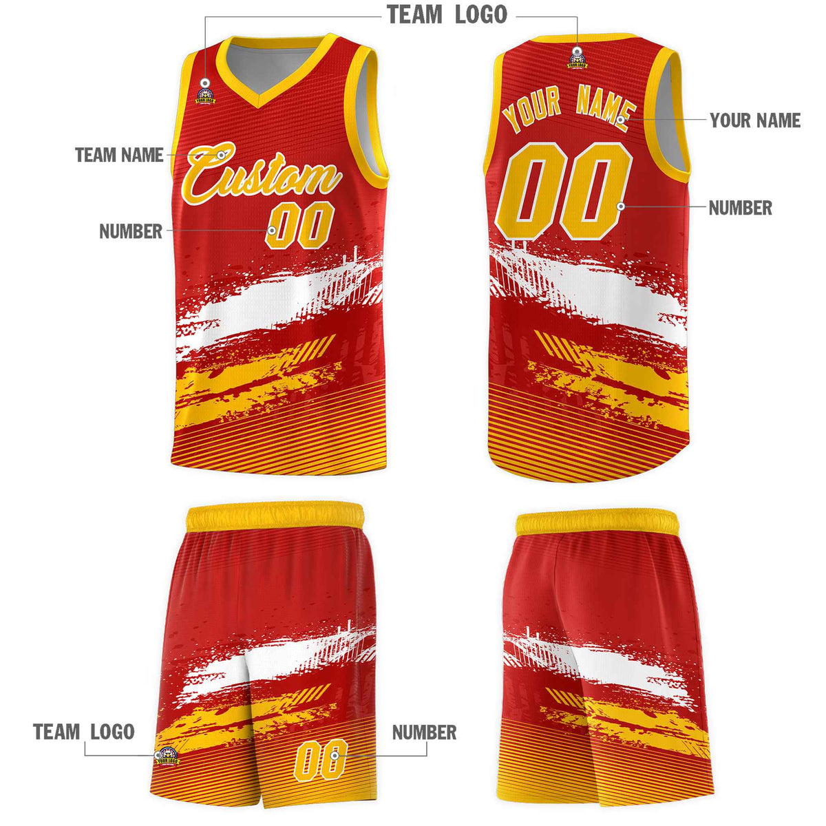 Custom Red White and Yellow Graffiti Pattern Sports Uniform Basketball Jersey|KXKSHOP