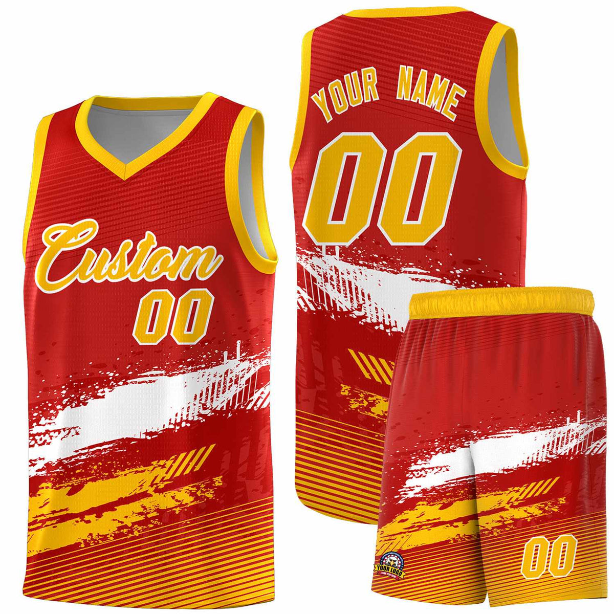 Custom Red White and Yellow Graffiti Pattern Sports Uniform Basketball Jersey|KXKSHOP