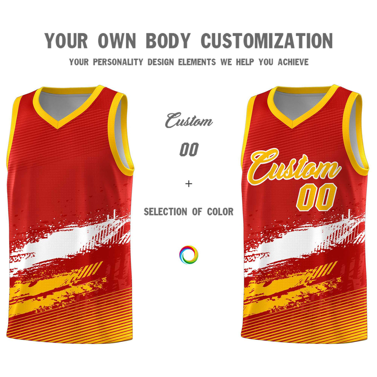 Custom Red White and Yellow Graffiti Pattern Sports Uniform Basketball Jersey|KXKSHOP