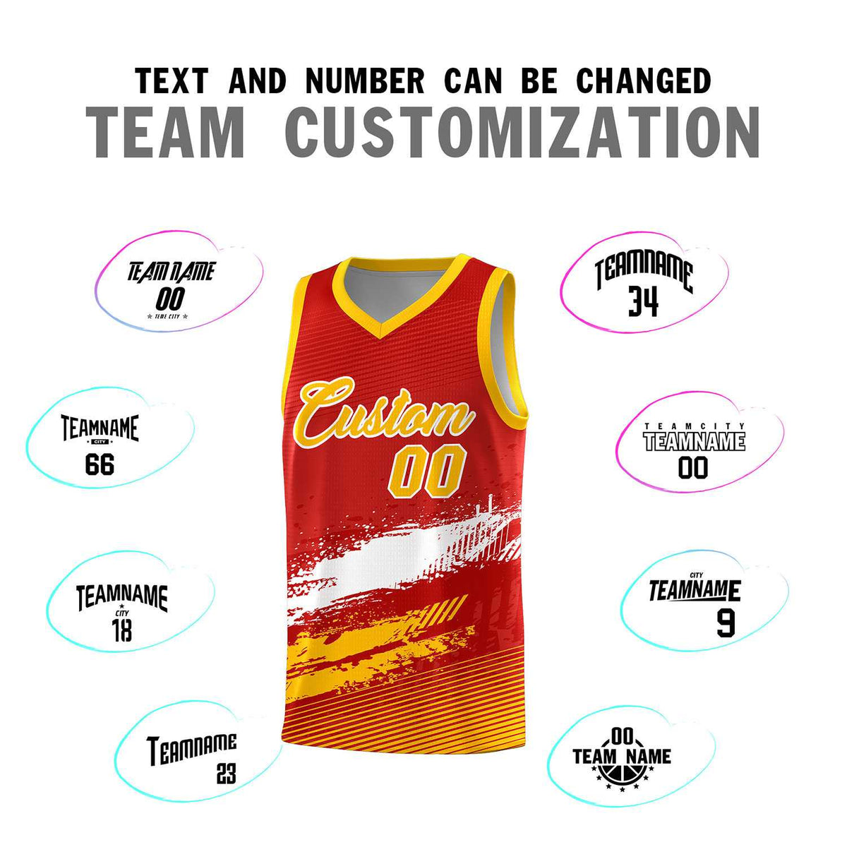 Custom Red White and Yellow Graffiti Pattern Sports Uniform Basketball Jersey|KXKSHOP
